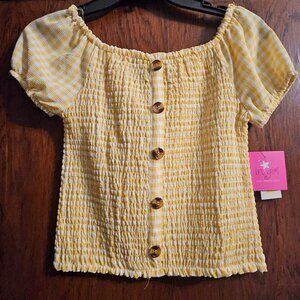 I.N. Girl Size Medium (10–12) Yellow & White Gingham Check Top – NWT